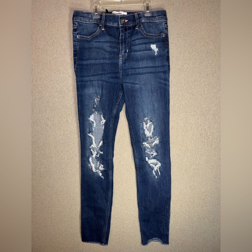 Abercrombie Kids size 13/14 high rise jegging Dark Blue Distressed Skinny Jeans
